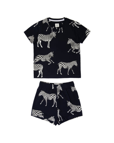 Kids' Navy Zebra Print Crewneck Short Pyjama Set